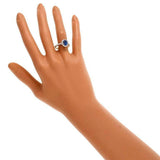 2ct Oval Cut Blue Sapphire Engagement Ring Halo Round Accents 14k WhiteGold Over
