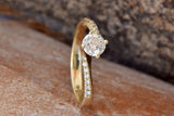 Accents Solitaire Engagement Ring 1.2ct Round Cut Diamond 14k Yellow Gold Finish