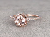 1ct Round Cut Morganite Diamond Accent Engagement Ring 14k Rose Gold Finish