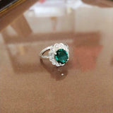 3ct Engagement Ring Oval Cut Green Emerald Floral Cluster 14k White Gold Finish