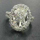 4ct Oval Cut Diamond Halo Split Shank Engagement Ring 14K White Gold Finish