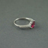 1.3ct Engagement Ring Oval Cut Ruby Solitaire with Accent 14k White Gold Finish