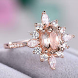 2ct Oval Cut Peach Morganite Engagement Ring Diamond Floral 14k Rose Gold Finish