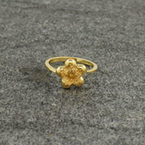 0.5ct Engagement Ring Round Cut Yellow Citrine Flower 14k Yellow Gold Finish