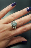 1ct Engagement Ring Round Cut Blue Aquamarine Swirl Solitaire 14k WhiteGold Over