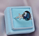 2.5ct Engagement Ring Oval Cut London Blue Topaz Floral 14k White Gold Finish