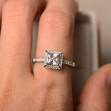 1.2ct Engagement Ring Princess Cut Peach Morganite Halo 14k White Gold Finish