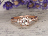 2ct Round Cut Peach Morganite Engagement Ring Diamond Trilogy 14k Rose Gold Over