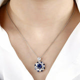 3Ct Round Blue Sapphire Baguette Diamond Pendant 14K White Gold Finish NO CHAIN