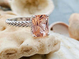 2.6ct Radiant Cut Peach Morganite Braided Solitaire Ring 14k White Gold Finish