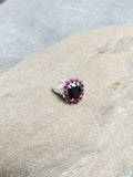 2ct Engagement Ring Oval Cut Red Garnet Cluster Halo 14k White Gold Finish
