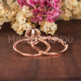 2ct Oval Cut Simulated Morganite Halo Milgrain Bridal Set 14k Rose Gold Plated