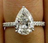 4.5ct Pear Diamond Hidden Halo Solitaire Ring 14K White Gold Over Round Accent