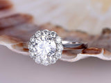 Flower Solitaire Engagement Ring 1.6ct Round Cut Diamond 14k White Gold Finish