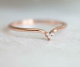 0.1Ct Round Cut Tiny Diamond Minimalist Curved Wedding Band 14K Rose Gold Finish