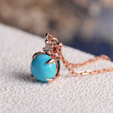 1ct Round Simulated Blue Turquoise Solitaire Pendant Chain 14k Rose Gold Plated