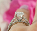 3ct Round Cut Diamond Bridal Ring Set Unique Baguette Band 14k White Gold Finish