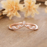 0.2ct Round Cut Moissanite Chevron Leaf Women Wedding Band 14k Rose Gold Plated