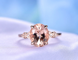 1.6ct Engagement Ring Oval Cut Peach Morganite Diamond Accent 14k Rose Gold Over