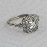 1Ct Asscher Cut DVVS1 Diamond Vintage Halo Engagement Ring 14K White Gold Finish