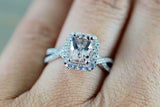 2ct Cushion Cut Morganite Engagement Ring 14k White Gold Over Twist Diamond Halo