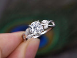 1.2ct Round Cut Diamond Engagement Ring Floral Leaf Design 14k White Gold Finish