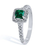 2ct Asscher Cut Green Emerald Engagement Ring Diamond Halo 14k White Gold Finish