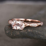 1.5ct Oval Cut Peach Morganite Solitaire Round Accent Ring 14k Rose Gold Finish