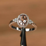1.7ct Engagement Ring Oval Cut Peach Morganite Diamond Halo 14k WhiteGold Finish