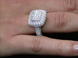 4Ct Princess Cut Diamond Iced Halo Cluster Engagement Ring 14K White Gold Finish
