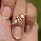 1.3ct Emerald Cut Simulated Peach Morganite Five Stone Ring 14K Rose Gold Plated