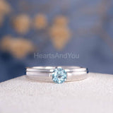 0.5ct Round Cut Simulated Blue Aquamarine Solitaire Ring 14k White Gold Plated