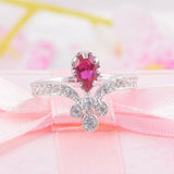 2.5ct Pear Cut Pink Ruby Engagement Ring Crown Curved 14k White Gold Finish