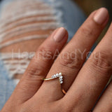 0.25ct Round Cut Moissanite Curved Chevron Crown Ring 14K Yellow Gold Plated