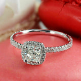 3ct Cushion Cut DVVS1 Diamond Stylish Halo Engagement Ring 14K White Gold Over
