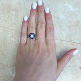 2.1ct Round Cut Simulated Aquamarine Art Deco Halo Ring 14k White Gold Plated