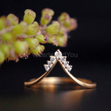 0.1ct Round Cut Moissanite Stackable Chevron Wedding Band 14K Yellow Gold Plated