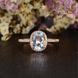 2.3ct Oval Cut Blue Aquamarine Diamond Halo Solitaire Ring 14k Rose Gold Finish