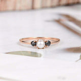 0.4ct Round Cut Black Diamond Pearl Minimalist Engagement Ring 14k RoseGold Over