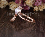 0.3ct Round Cut Simulated Diamond Halloween Cat Pearl Ring 14k Rose Gold Plated