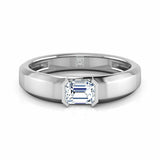 1.1ct Engagement Ring Emerald Cut Diamond Solitaire Design 14k White Gold Finish