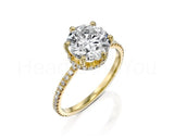 2.2ct Round Cut Moissanite Hidden Halo Engagement Ring 14k Yellow Gold Plated