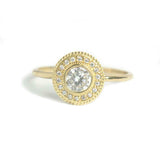 1.3ct Round Cut Diamond Engagement Ring Milgrain Halo 14k Yellow Gold Finish