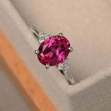2ct Oval Cut Pink Ruby Engagement Ring Petite Round Accent 14k White Gold Finish