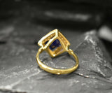 2ct Engagement Ring Princess Cut Blue Sapphire Diamond Halo 14k Yellow Gold Over