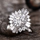 1.5ct Oval Diamond Engagement Ring 14k White Gold Over Baguette Cut Diamond Halo