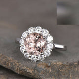 2ct Round Cut Peach Morganite Diamond Halo Solitaire Ring 14k White Gold Finish