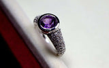 2.3ct Round Cut Purple Amethyst Solitaire Cluster Accent Ring 14k WhiteGold Over
