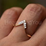 0.25ct Round Cut Moissanite Curved Chevron Crown Ring 14K Yellow Gold Plated