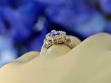 2ct Pear Cut Purple Amethyst Engagement Ring Halo Floral 14k White Gold Finish